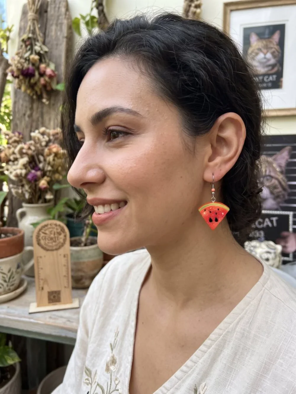 Handmade Resin Watermelon Slice Dangle Earrings | Summer Fruit Jewelry